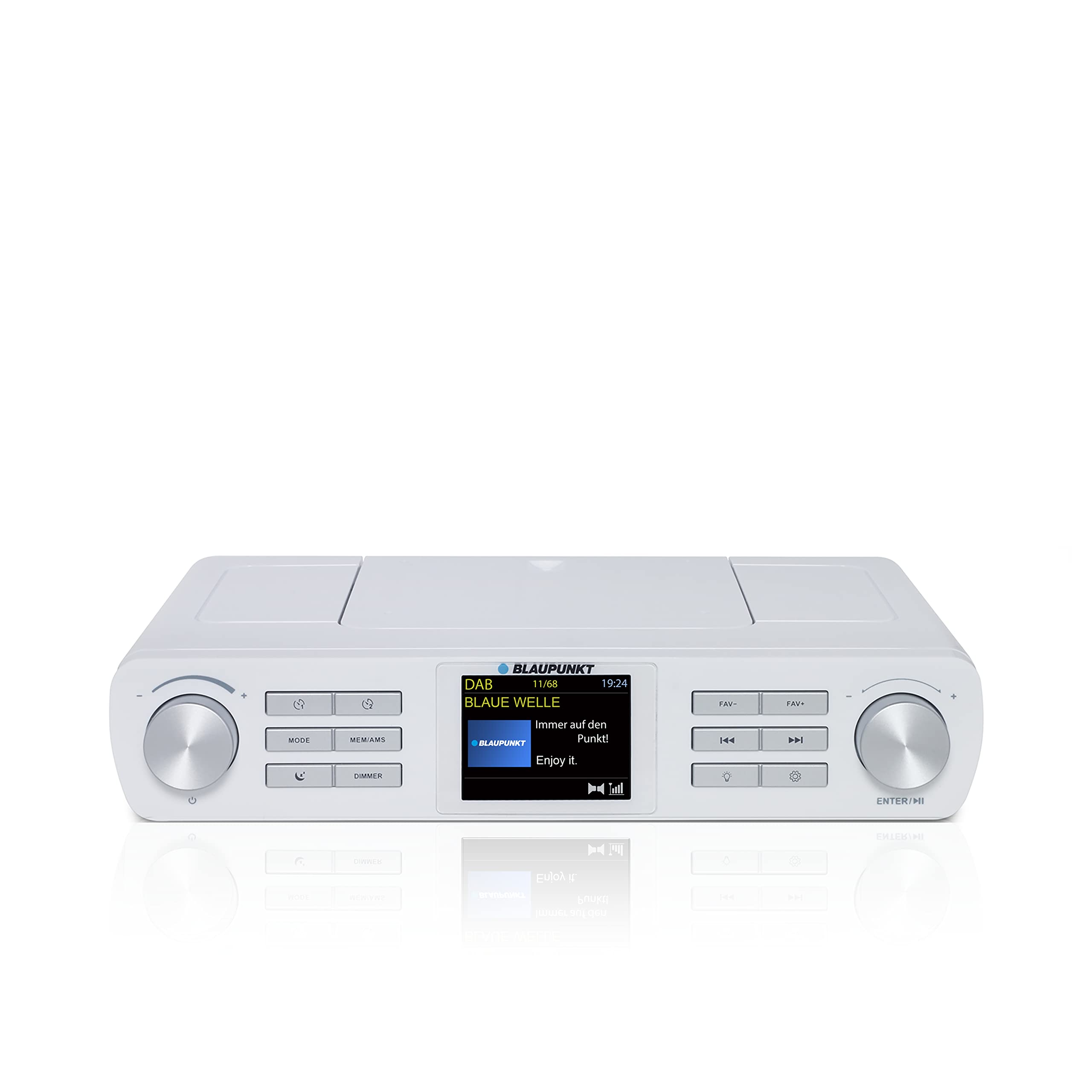 Blaupunkt KRD 100 Radio de cuisine Bluetooth avec DAB+ et FM, sous-comptoir numérique, multi-affichage, horloge, lumière LED, 2 minuteries arrière, armoire blanche