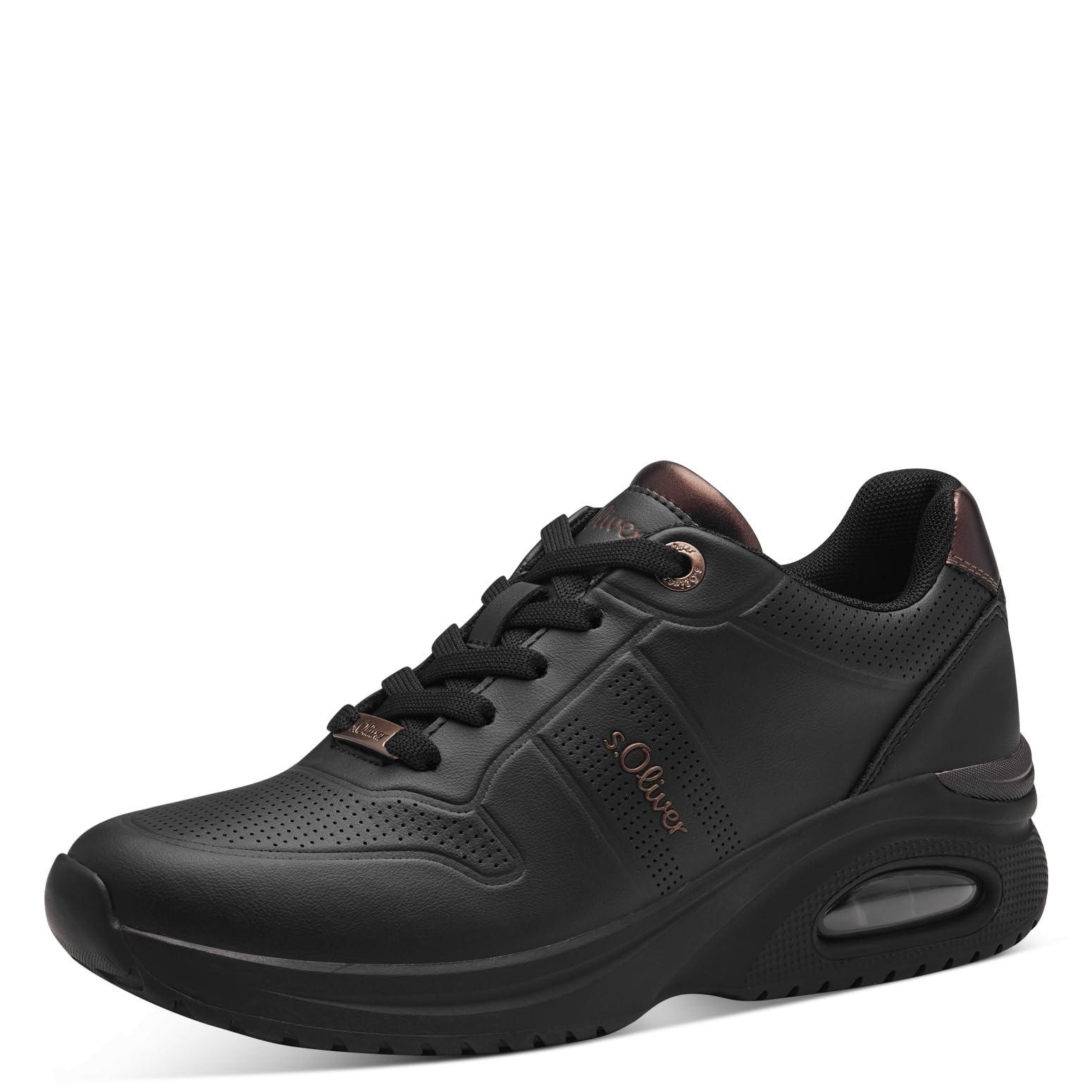 s.Oliver Women's Flat Trainers with Laces, Sporty, Black, 5 UK
