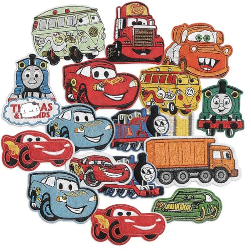 17 Pieces Sew On Iron on Patches Embroidered Applique Patches Fabric Repair Patch Cute Cartoon Car Patches for Kids Adult Clothes Jeans Jackets Hats Shoes Backpacks