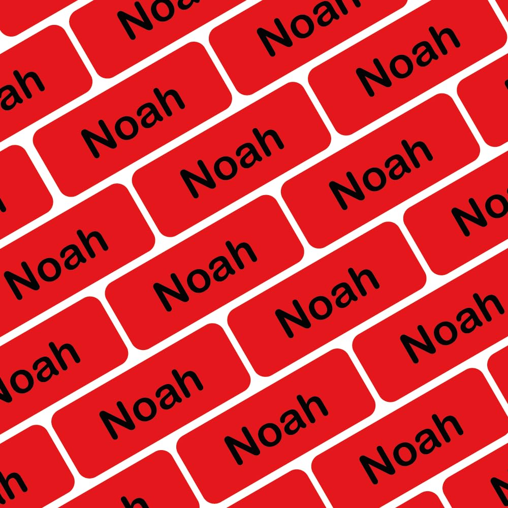 My Nametags® 175 Mini Name Stickers Pack | Personalised Small Labels for School Supplies Like Pens, Pencils, Markers & Other Stationery | Waterproof No-Iron Mini Tags for All Ages | Red