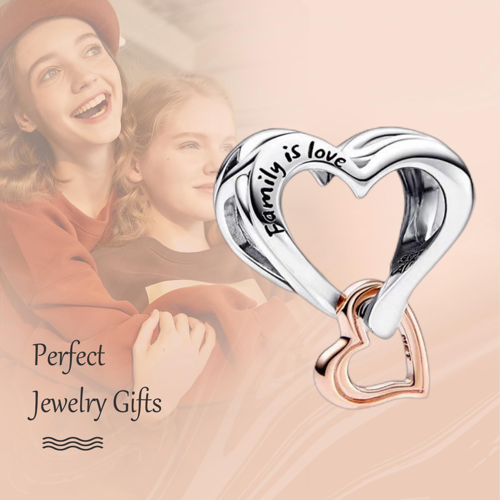Annmors Love Heart Charm Donna argento Ciondolo a forma di, in argento Sterling 925, compatibile con braccialetti e collane europei