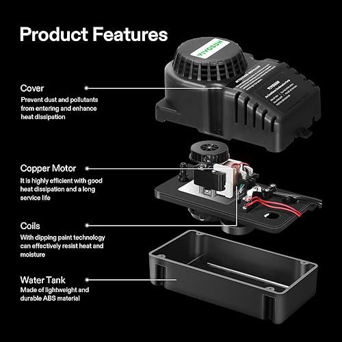 Miniatura 4 de VIVOSUN Bomba automática de eliminación de condensado con base transparente, 115 voltios60Hz, 80GPH, 130 HP, interruptor de seguridad y tubería para
