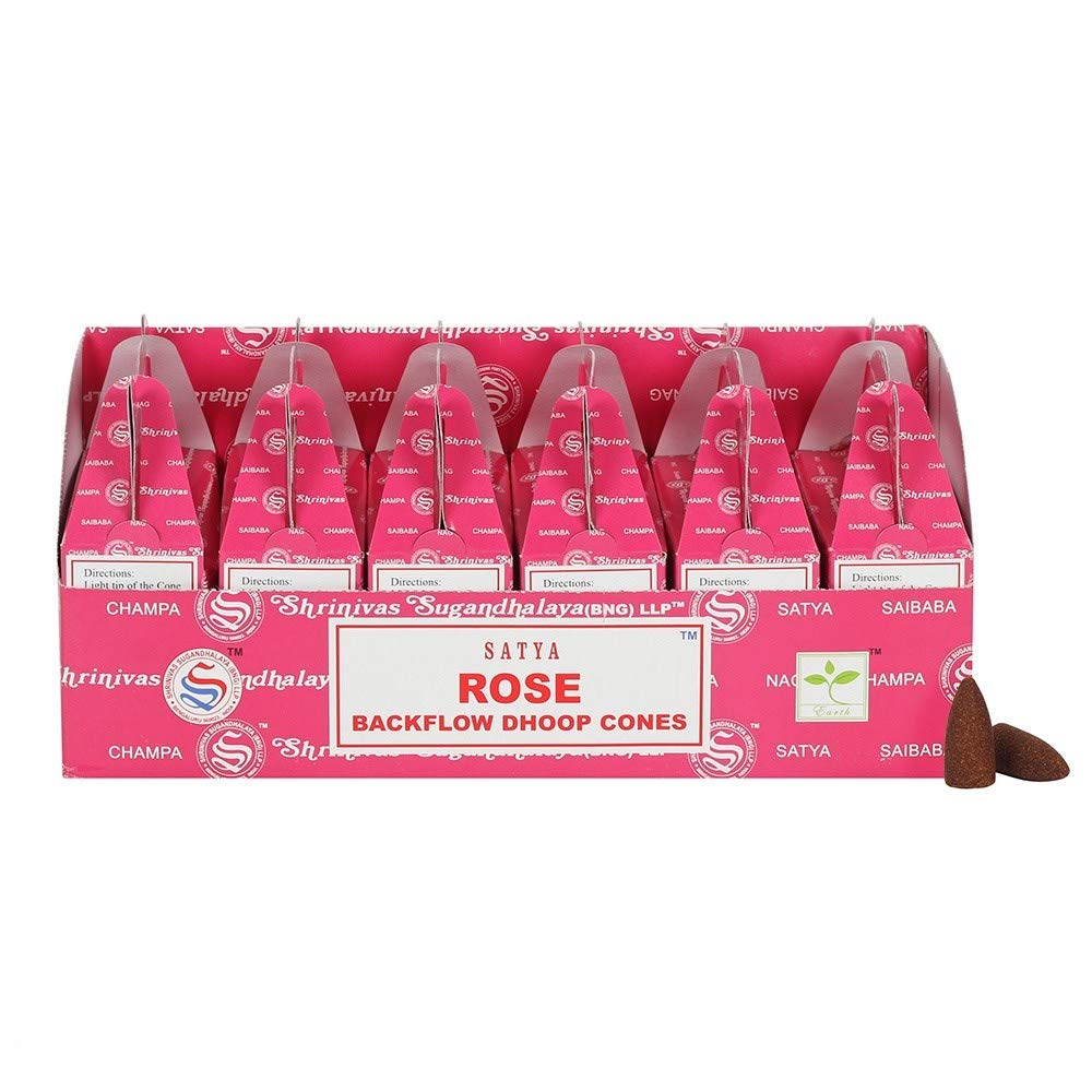 ETHNICITI Satya Genuine Nag Champa Backflow Incense Cones - 24 Cones 1 Pack (Rose)