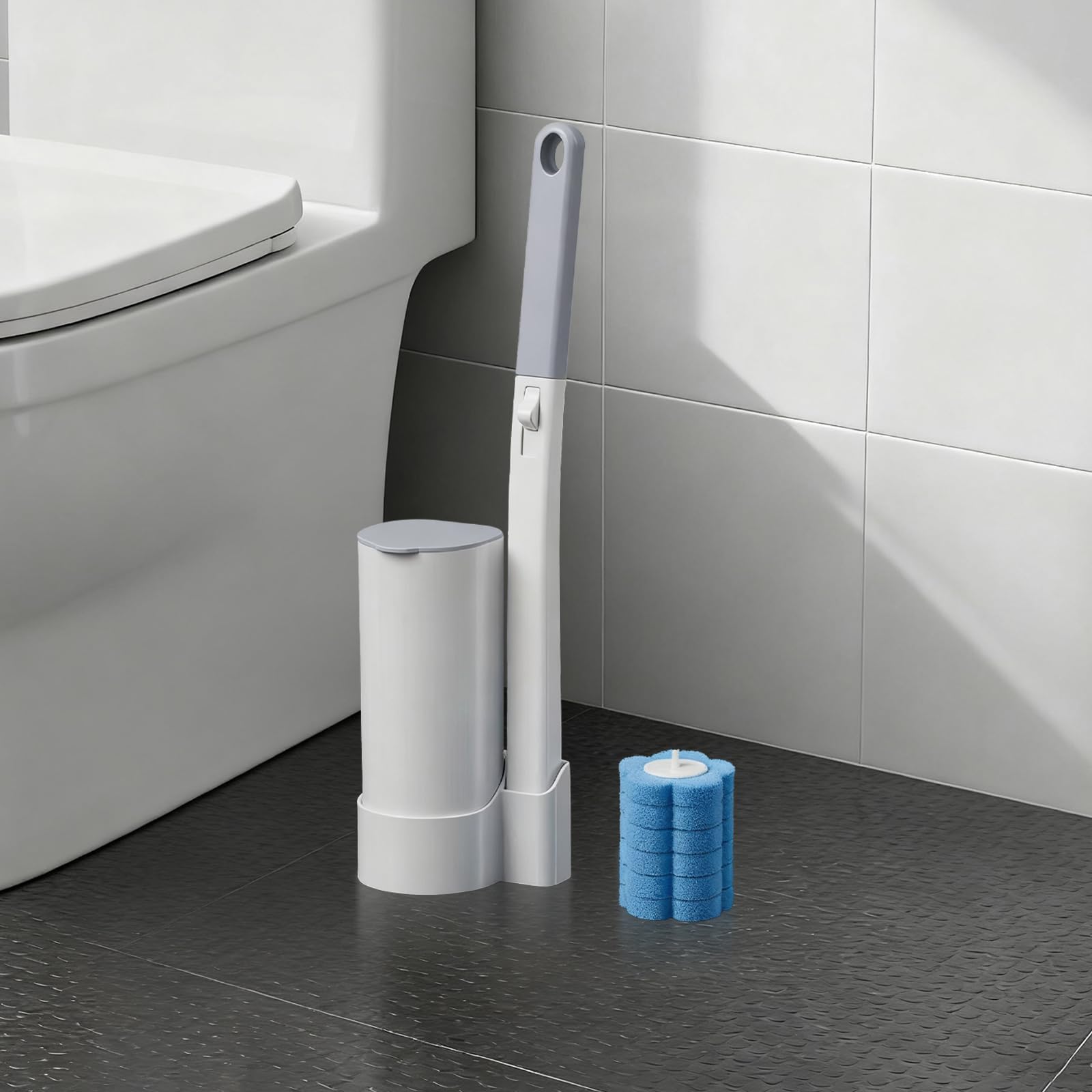 Amestar Escobilla de inodoro con 120 recambios, cepillo de limpieza de inodoro blanco, cepillo de inodoro, repuesto para inodoro eficiente y profundo