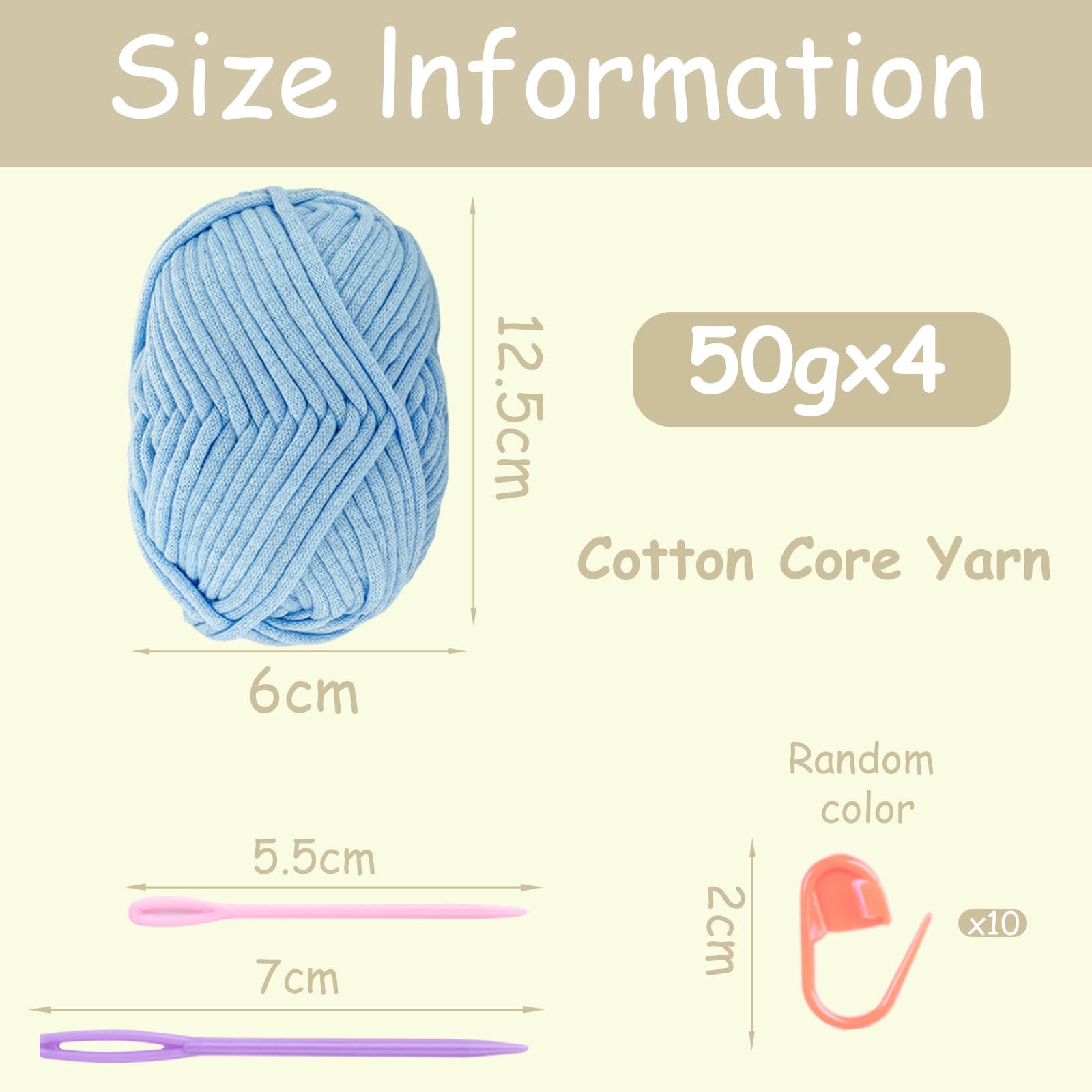 Chunky Yarn for Crochet Cotton Yarn for Crochet Chunky Wool 4x50g Crochet Yarn for Beginners Crochet Wool Knitting Yarn with Crochet Accessories Blue Yarn - Image 2