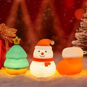 Night Light for Kids, Silicone Snowman Nightlight, Rechargeable Portable Bedside Touch Lamp, Dimmable RGB Christmas Tree Lights, Baby Nursery Decor, Gifts for Kids