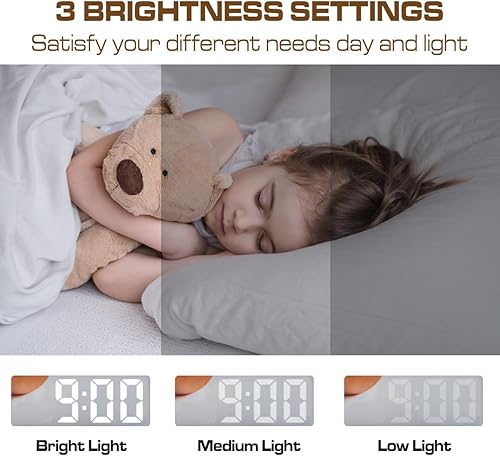 Miniatura 7 de Reloj despertador digital pequeño, reloj electrónico LED con superficie de espejo con pantalla grande, brillo ajustable y modelo de repetición para