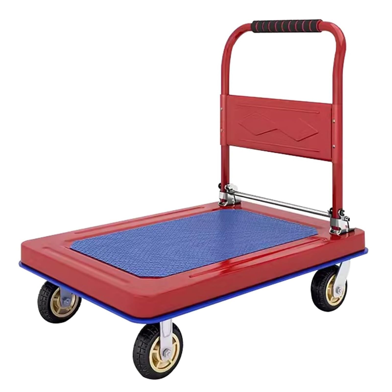 Chariot à plateau pliable rouge en acier robuste avec plateforme de chargement 72x47x81 cm