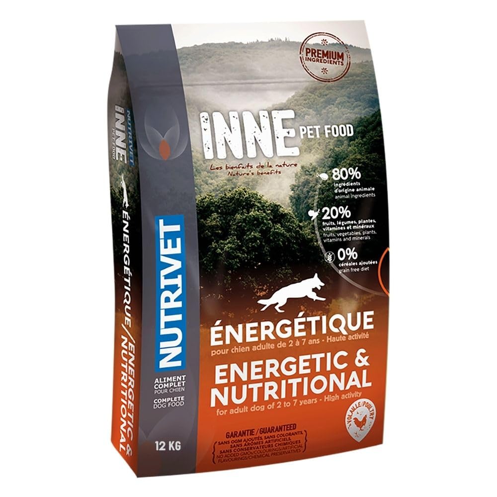 NUTRIVET - INNE Chien - Croquettes sans Céréales - Chien Adulte - Volaille - 80% d'ingrédients d'origine Animale - 12 kg