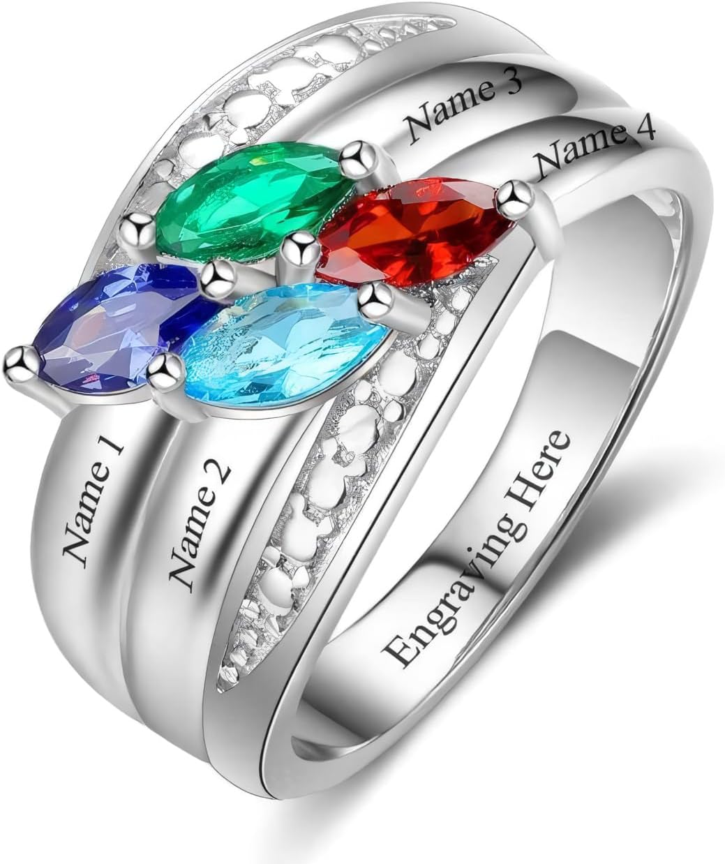 YDD 10K 14K 18K Solid Gold Birthstone Rings for Women Personalized Mothers Rings with 2-6 Birthstone Ring Engagement Anniversary Promise Ring Mother Daughter Ring