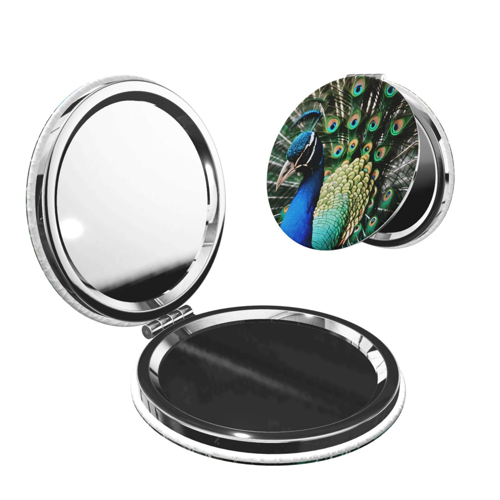 DWVTSLH Peacock Compact Mirror for Purse, Double-Sided 2X/1X Magnifying Mirror for Women Men, Travel Makeup Mirror for Handbag, Handheld Vanity Mirror for Gift