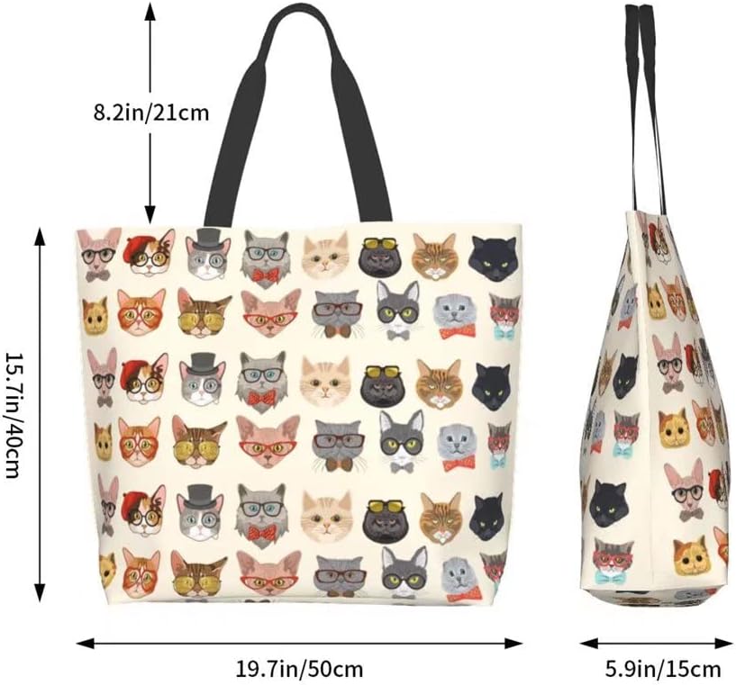 Funny Cat Tote Bag for Women,Cute Purse Gifts for Cat Lovers,Kitty Print Shoulder Reusable Shopping Handbags Casual Travel Polyester Summer Beach Grocery Bag Holiday Gifts - Image 2
