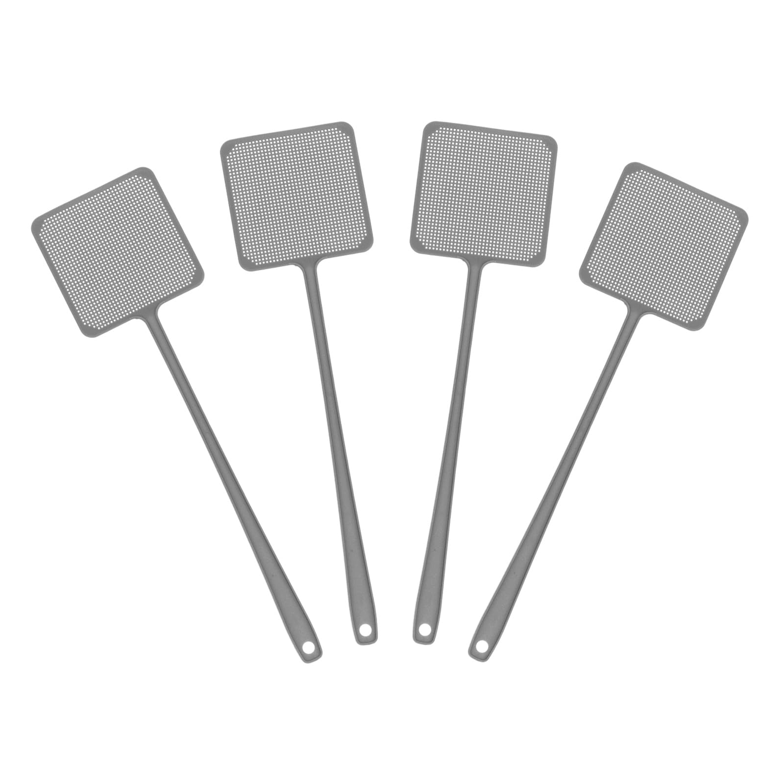 sourcing map 4pcs Fly Swatter 4.5"x4.5" Plastic Manual Heavy Duty Long Handle Fly Swatter for Home Indoor Outdoor, Silver