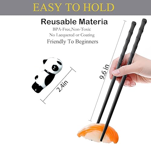 Miniatura 7 de Juego de palillos reutilizables y palillos de regalo, apto para lavavajillas, antideslizante, estilo chino japonés (negro, 2 pares)