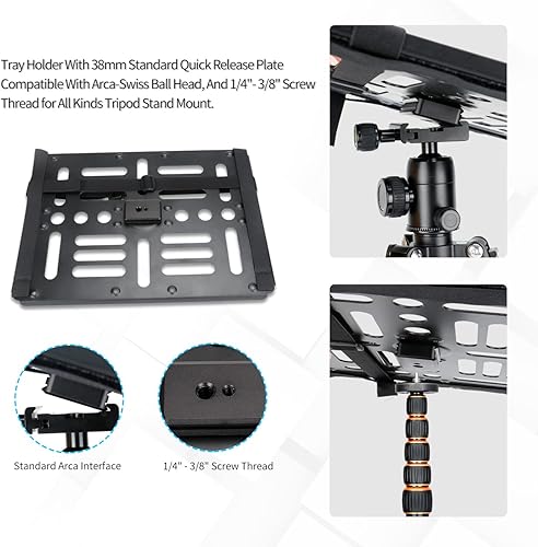 Miniatura 4 de koolehaoda Soporte de bandeja para proyector de palets para portátil con interfaz Arca-Swiss para trípode de tornillo de 14 a 38 pulgadas, soporte