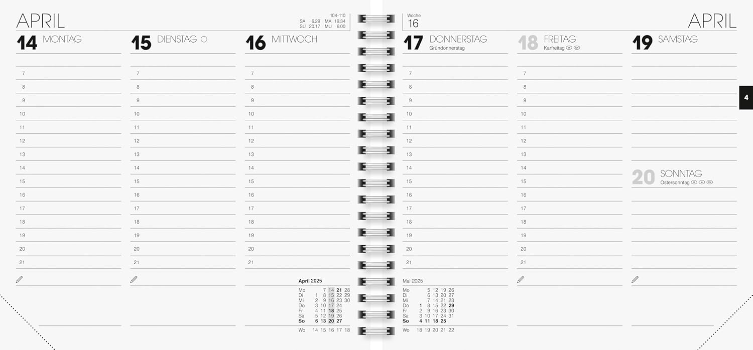 BRUNNEN Book Calendar Model 762 (2025), 2 Pages = 1 Week, 162 × 150 mm, 128 Pages, Cardboard Envelope, White