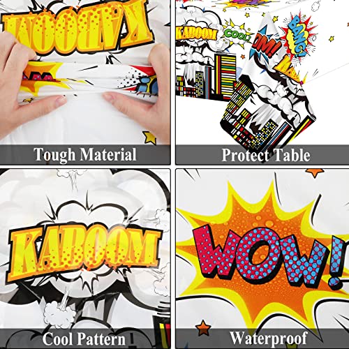 Image of Tevxj 3 Pieces Super Theme Hero Tablecloths Hero Themed Birthday Party Supplies Heroes Action Sign Plastic Table Cover Fun Super Tablecover for Happy Birthday Baby Shower Party Decorations