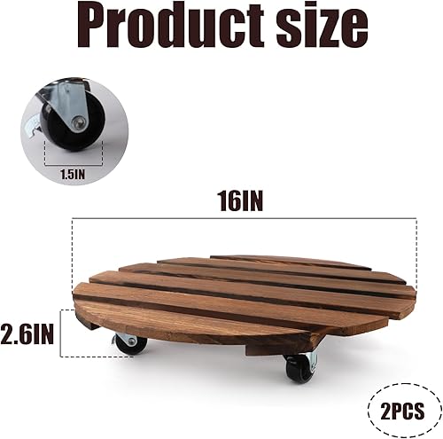 Miniatura 2 de 2 soportes rodantes de madera para plantas con ruedas, rodillos redondos de 16 pulgadas para plantas de 200 libras, soporte de base de planta
