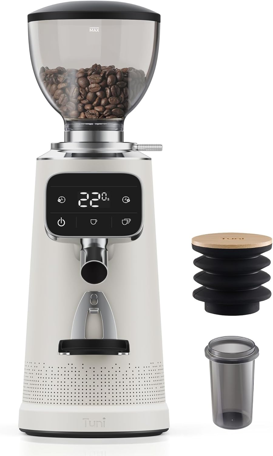 Tuni G3 64mm Flat Burr Coffee Grinder, 100 Grind Settings Electric Espresso Grinder with Single Dose Set | Commercial Grade Precision, Touchscreen | Anti-Static Tech | Stainless Steel (Ivory)