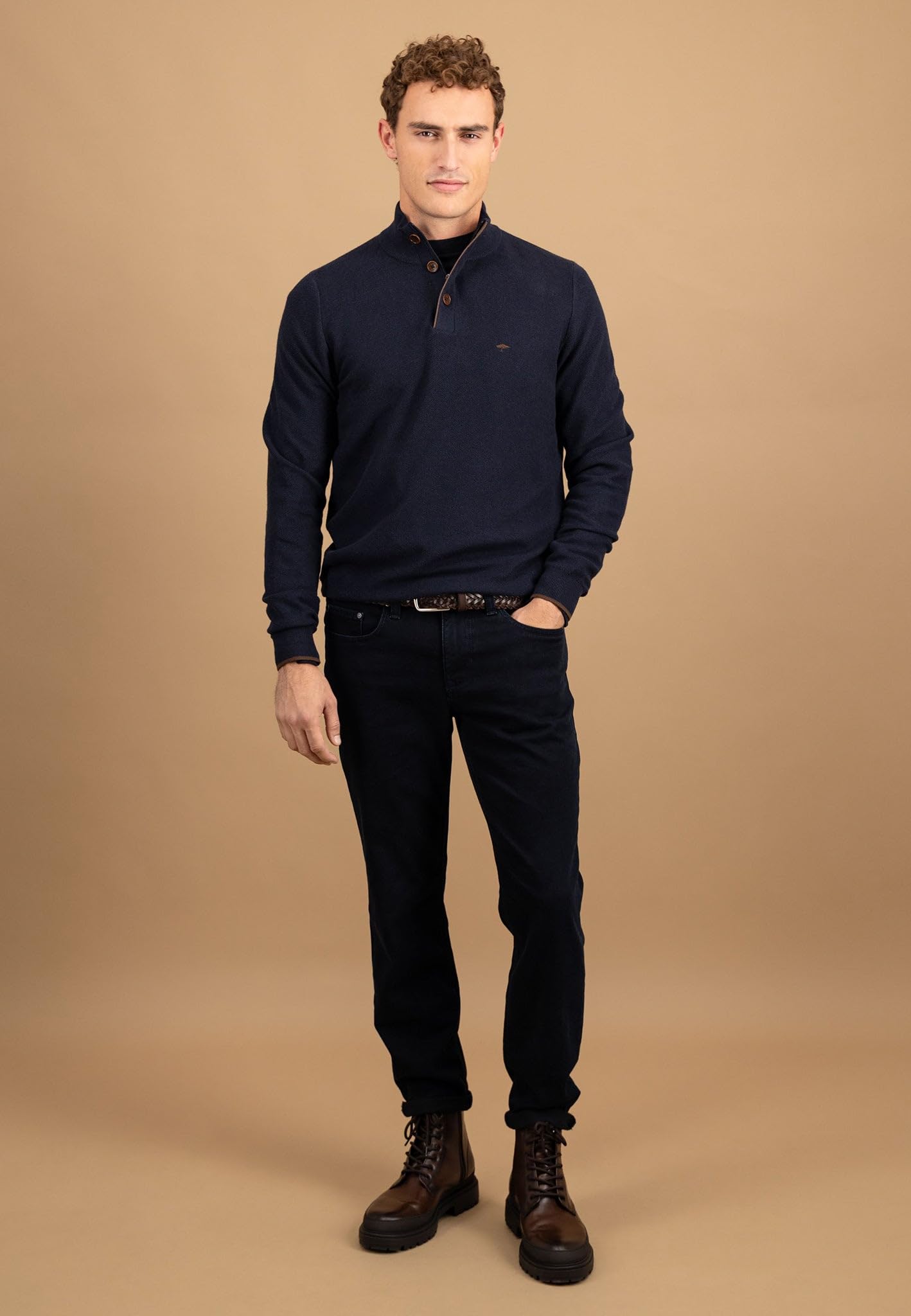 FYNCH-HATTON Jersey de algodón con botones y cuello alto