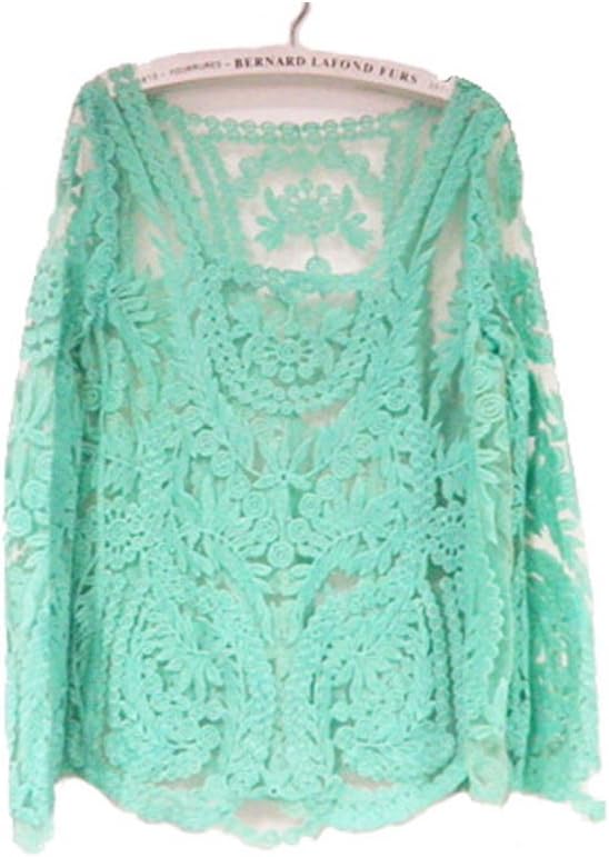 Women Girls Sexy Crochet Embroidery Floral Sheer Crochet Lace Shirt Top loose Blouse