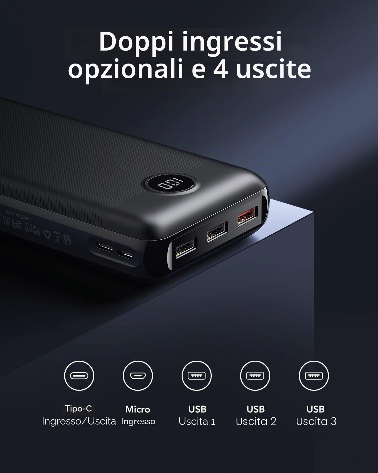 VEGER Power Bank 30000mAh, 20W Ricarica rapida caricatore portatile con LED Display, USB C Powerbank con 2 Ingressi e 4 Uscite per iPhone 14/13/12/11/Pro Samsung Huawei iPad Smartphone Tablet Switch