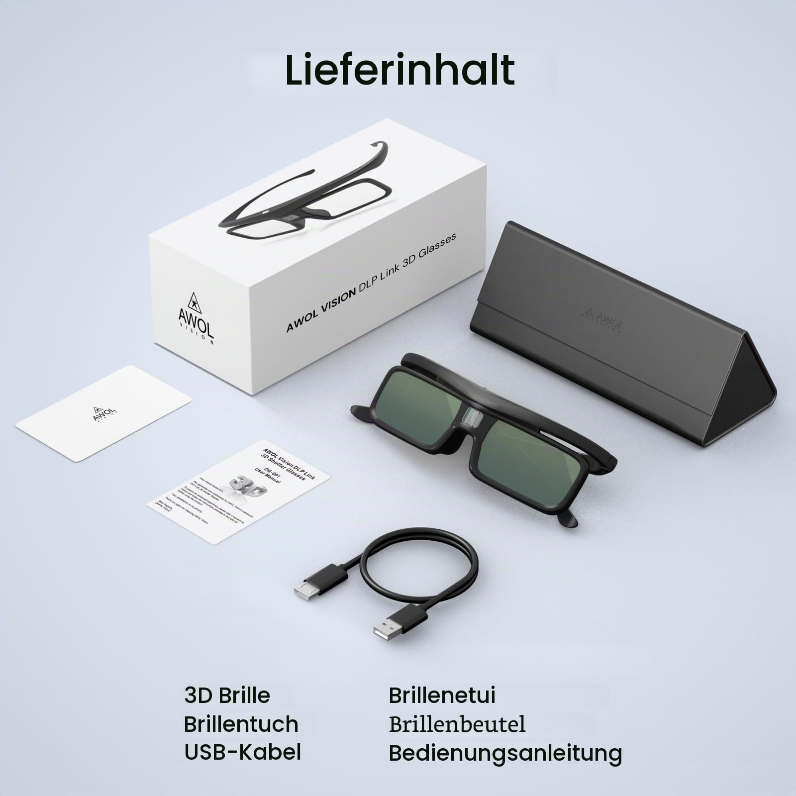 AWOL VISION DLP Link 3D-Brille, wiederaufladbare aktive Shutterbrille, kompatibel mit AWOL VISION LTV-2500, LTV-3500, Vanish TV und Anderen DLP-Link 3D Projektoren (2er-Pack)