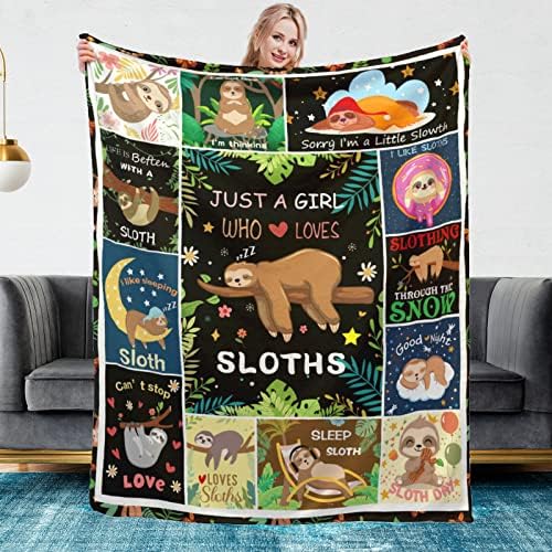 Sloth Blanket Gifts for Girls, Super Warm Soft Cozy Flannel Cute Blankets Funny Sloth Lovers Birthday Gifts Throw Sloth Decor Couch Sofa Bedding Blanket for Kids Baby Women Girl 60"x50"