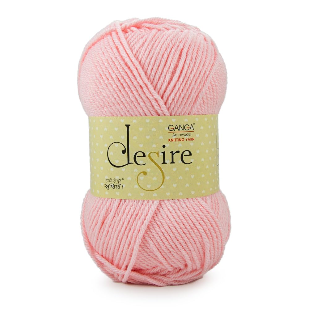 Ganga Acrowools Acrylic Desire Hand Knitting and Crochet Yarn. Pack of 1 Ball - 100Gms. Shade No - (Diss010) Pink