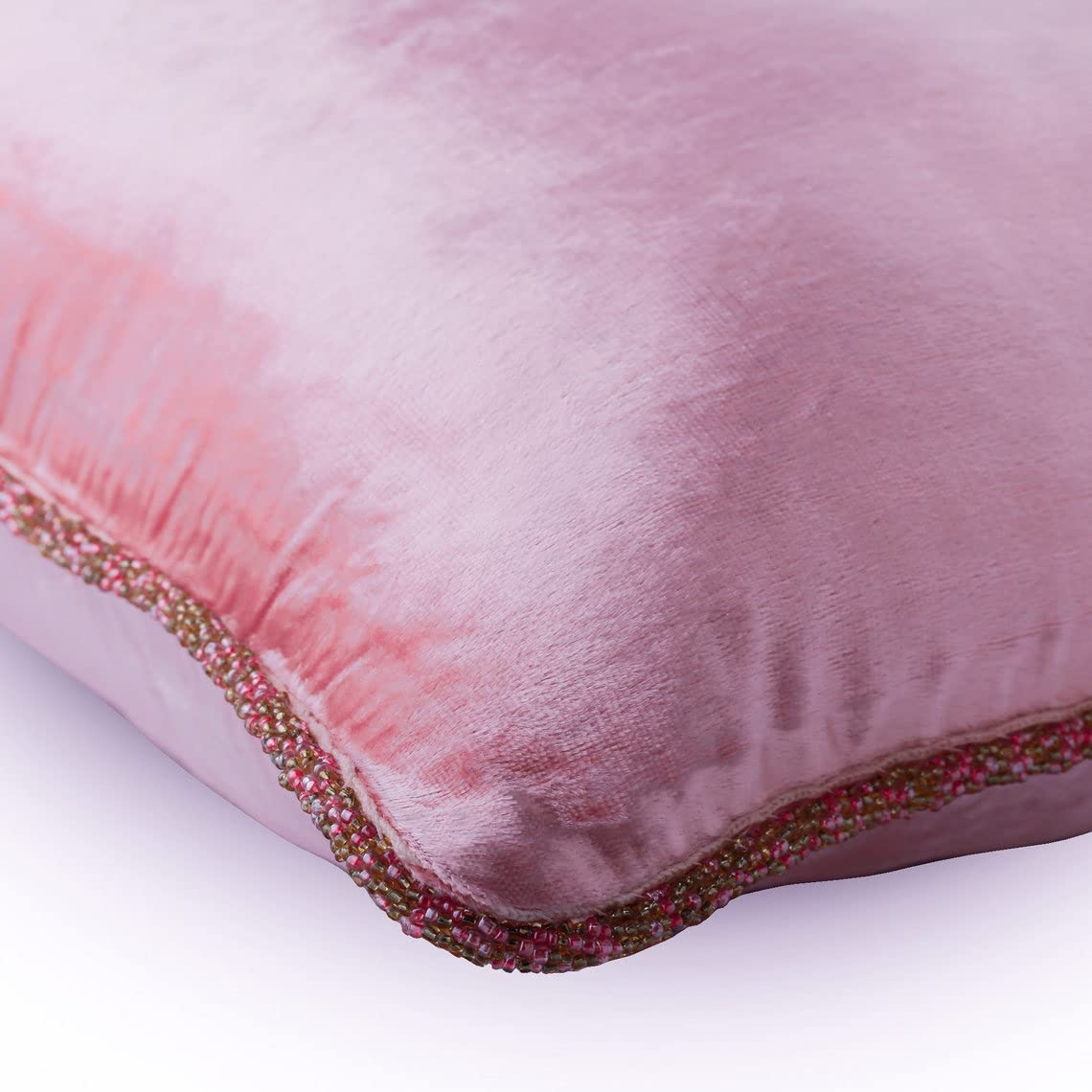 Fabric Mart Direct Soft Pink Shimmer - 40 x 40 cm EIN rosafarbiger Samt Kissenbezug mit handfertigtem Perlenrand