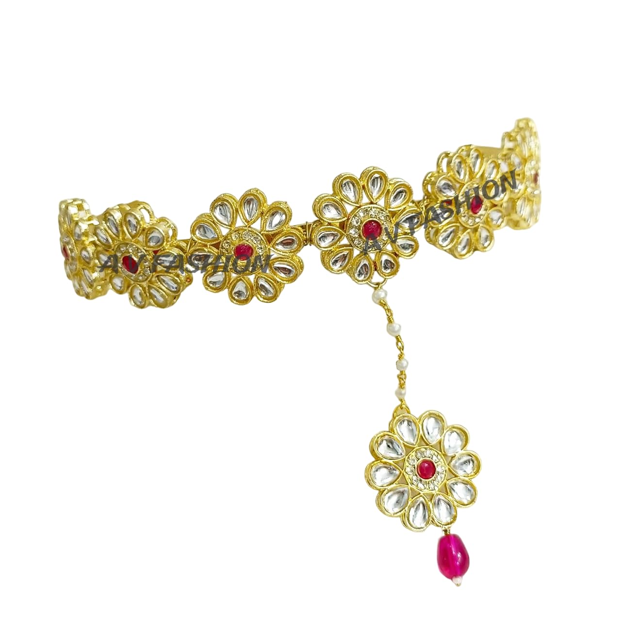 MANBHAR GEMS - Kundan mathapatti Hair Band for Women and Girls | Tiara Head Piece Sheeshphool Matha patti Fusion Ethnic Hair Accessory for Festive Season Weddings Shaadi Head band Pink Color Round (B0CZ9F7Y5G) Amazon Price History, Amazon Price Tracker