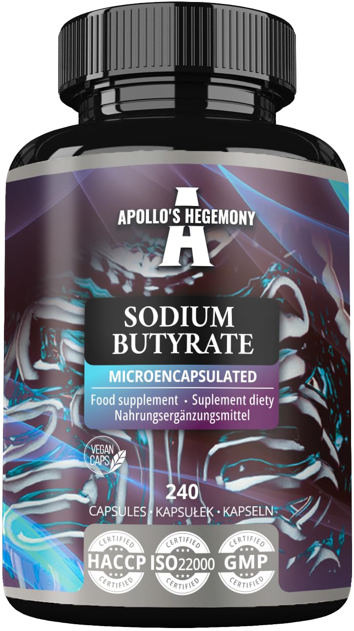 Butyrate de Sodium Haute Dose 580 mg (30% Acide Butyrique), 120 Capsules Végétales, 4 Mois, Supplément de Sodium pour Soutenir la Santé de l'Intestin - par Apollo's Hegemony