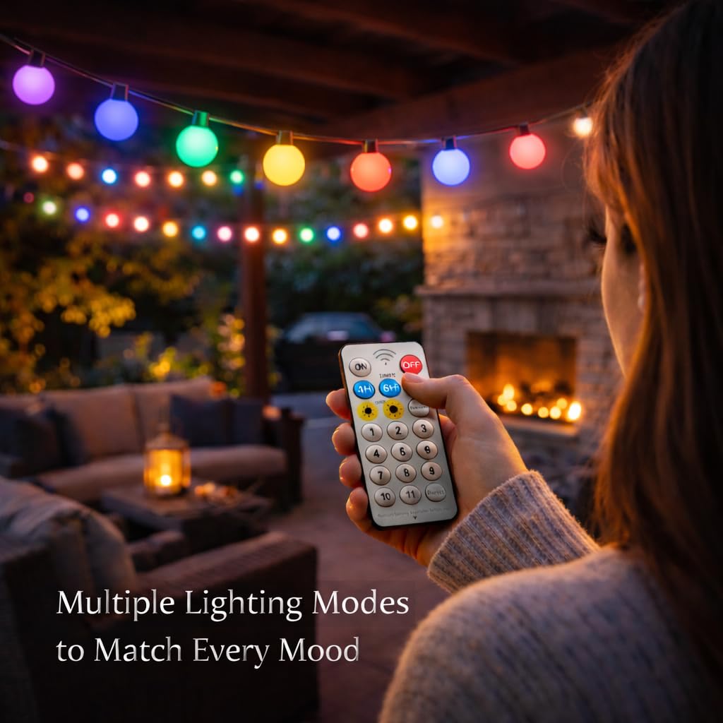M mimotec - 6.5M LED Solar Lichterkette Außen RGB Dimmbar 10 Birnen IP54 Wasserdicht Dekoration für Garten Terrasse Fassade Terrasse