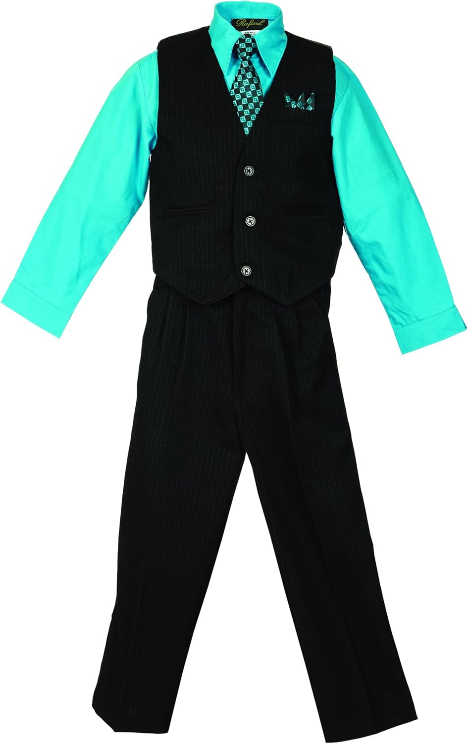 Rafael Boy's 5-Piece Vest and Pant Set with Shirt, Tie and Hanky - Many Colors