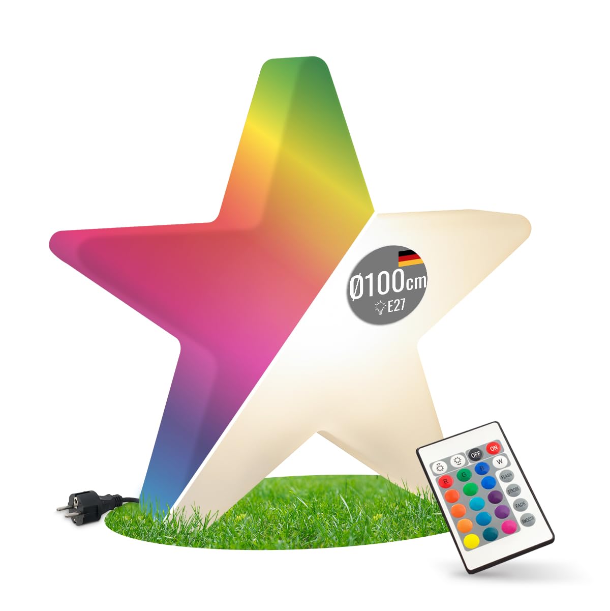 8 seasons design XXL LED Weihnachtsstern 100cm Shining Star (Weiß), E27, RGB Farbwechsel, dimmbar, Fernbedienung – Großer Stern für außen (Garten, Terrasse) und innen – winterfest – Weihnachtsdeko