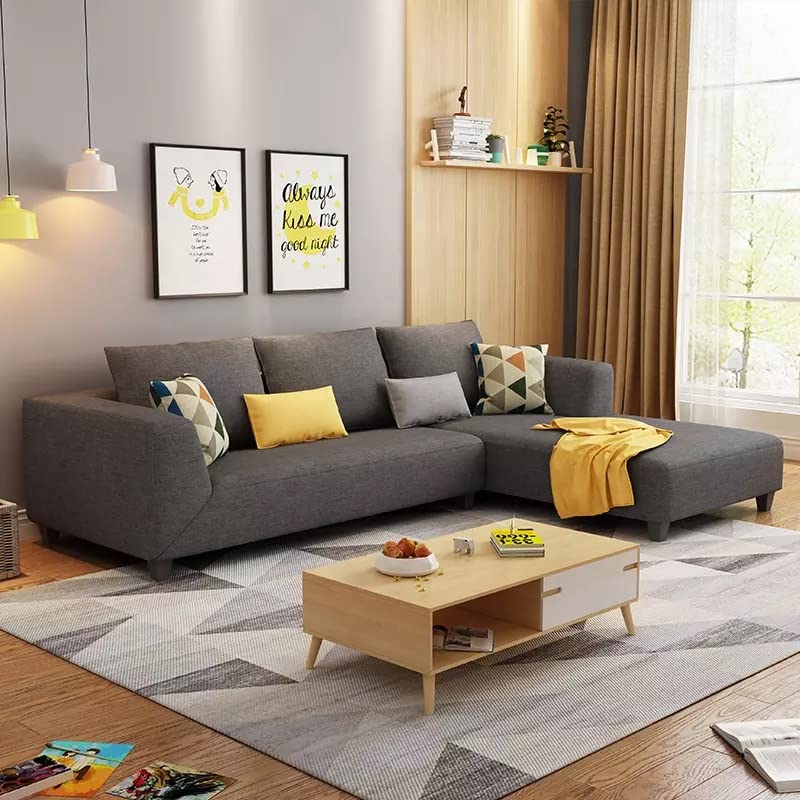 Image of Galib RHS 4 Seater L Shape Sofa Set for Living Room (Black Fabric)