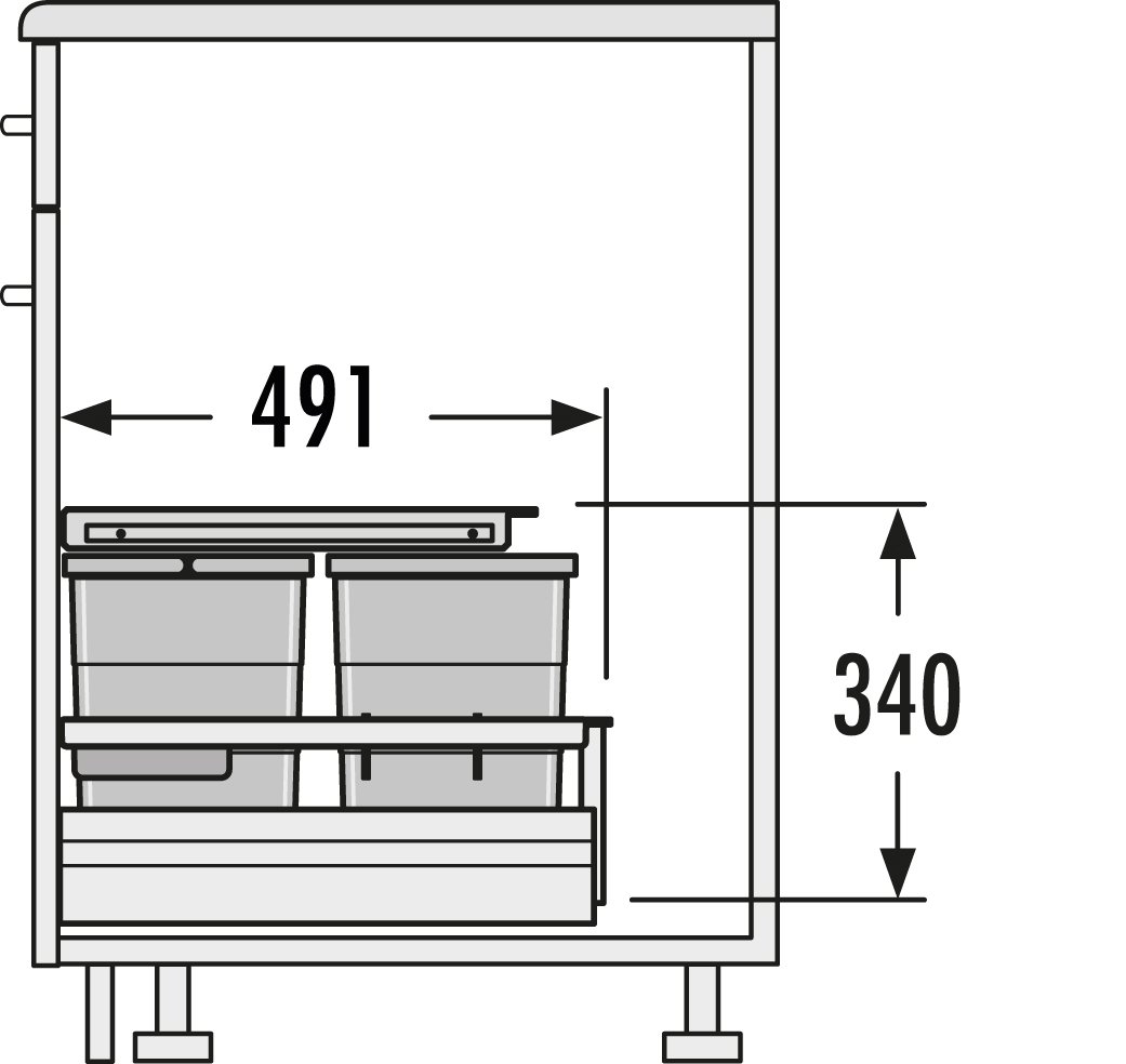 Hailo 4fach Abfalleimer Separato-K XS Inset 90.4/52 2x8L 2x18L Staufach Kehrset