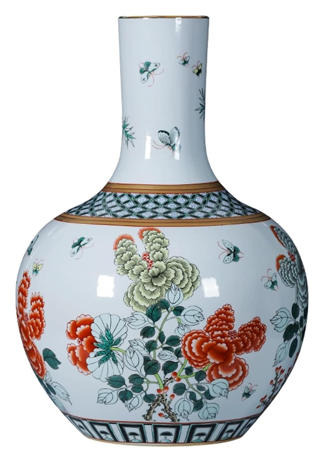 asdchZen Vase Flower Vases Ceramic Flower Vase Chinese Retro Painted Porcelain Vase 21.2 Inch Large Stoneware Decor Room Decoration Ornament