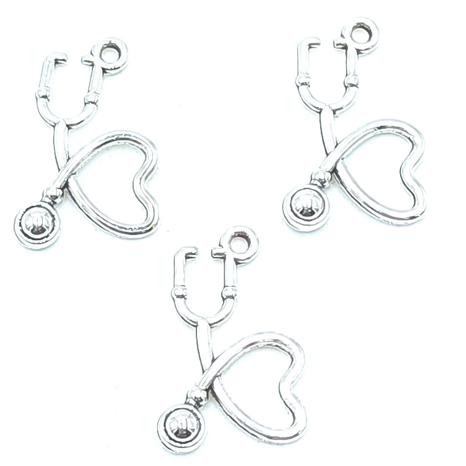 50pcs Charms Stethoscope Pendants Doctor Nurse Medical Tibetan Silver for DIY Craft Necklace Bracelets Keychain Jewelry Making Findings 21 X 15mm (Ancient Silver)