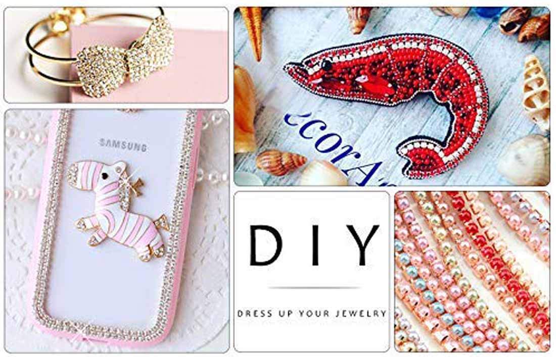 DIY Crafts 2 Yards, Red - Gold, Colour 2Yard/10/20Yards ABS SS6/2mm 9 Colors Pearl Copper Rhinestone Chain Base Cup Pearl Chain for Sewing DIY Gar(2 Yards, Red - Gold)