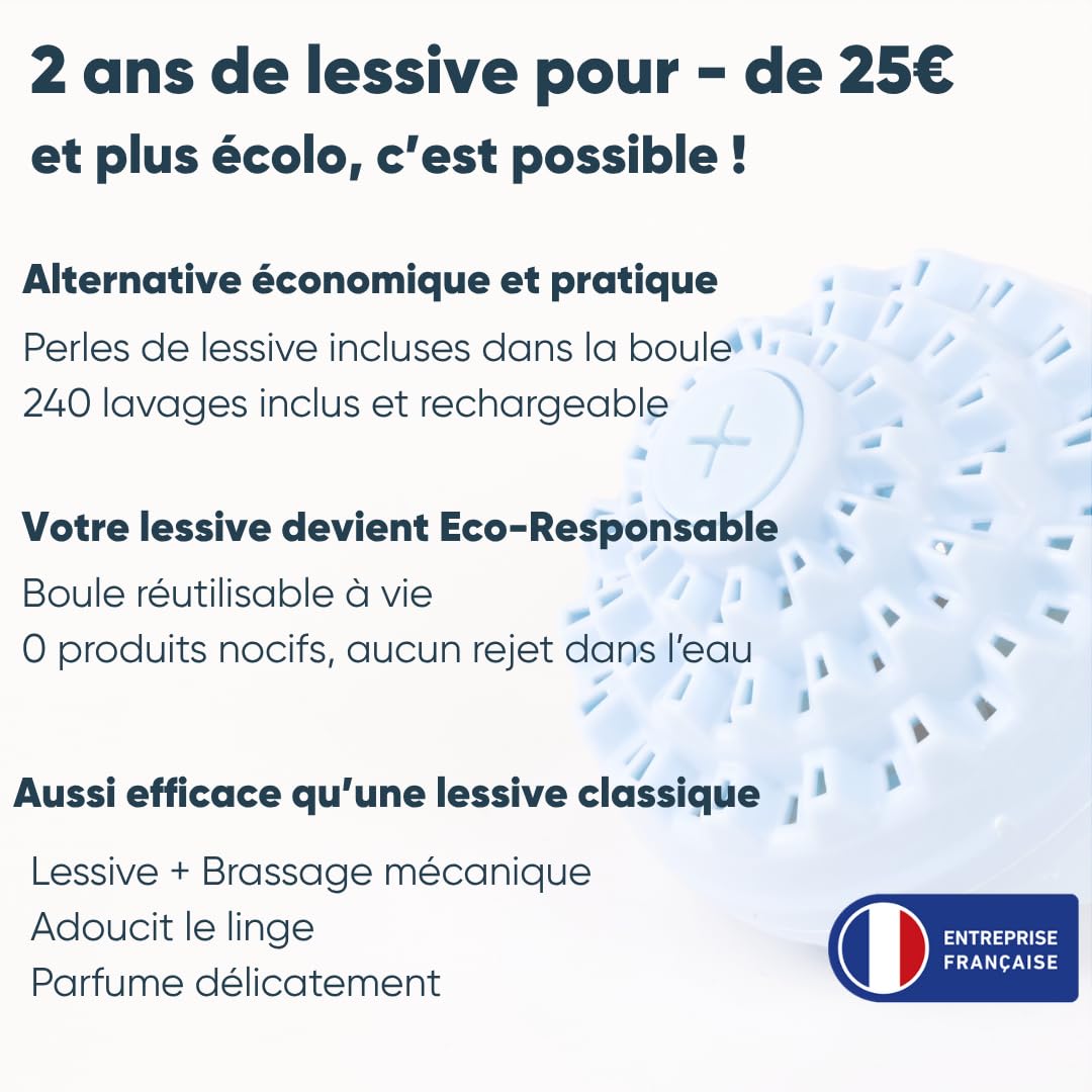 aecodune 2 Ans de Lessive Ecologique Economique - 240 Lavages - Boule de Lavage Machine a Laver - Perles de Linge Lessive Poudre Naturelle Zero Dechet - Lessive Hypoallergenique Jasmin - Anti Calcaire