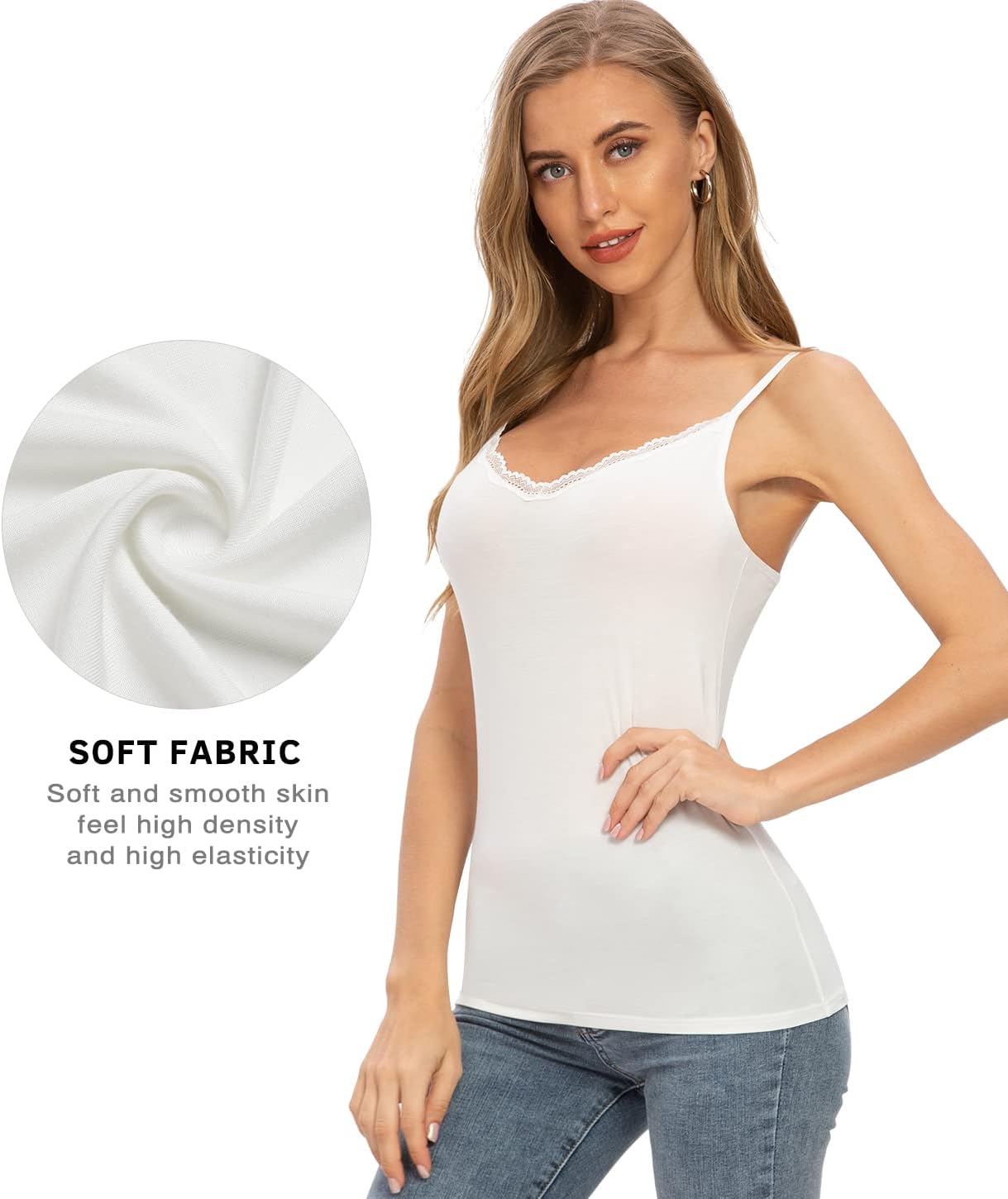 Rosyline V Neck Camisoles for Women Adjustable Lace Cami Undershirt Spaghetti Strap Lace Tank Tops - Image 2