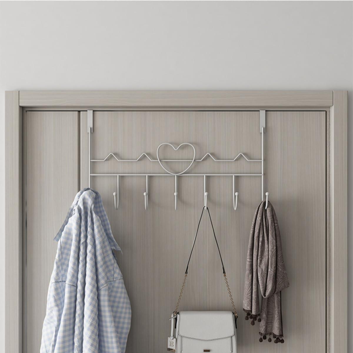 Michear 2pcs Over The Door Hook, Large No-Drill Hanger for Coat Towel, Bag, Robe (White), Love-white - Image 3