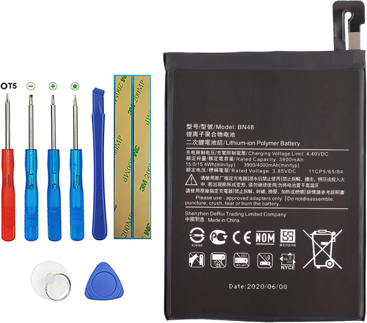 BN48 3900mAh Replacement Battery Compatible with Redmi Note 6 Pro M1806E7TG M1806E7TH M1806E7TI with Toolkit