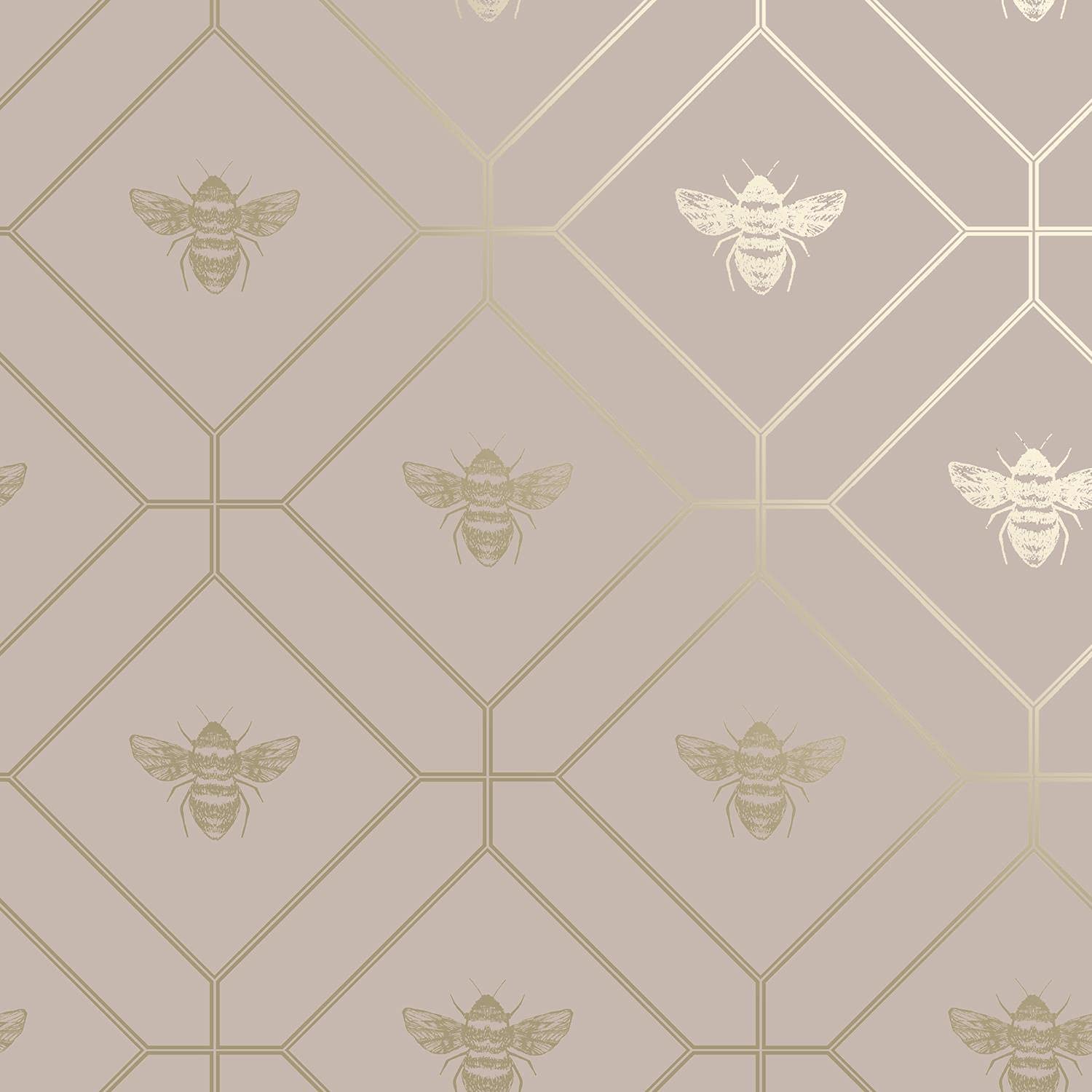 Yöl Pink Honeycomb Bee Wallpaper Geometric Metallic Modern Gold