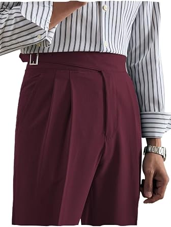 Mens Chinos Pants Classic Gurkha Pleated Front Dress Pants Casual Tapered Trousers