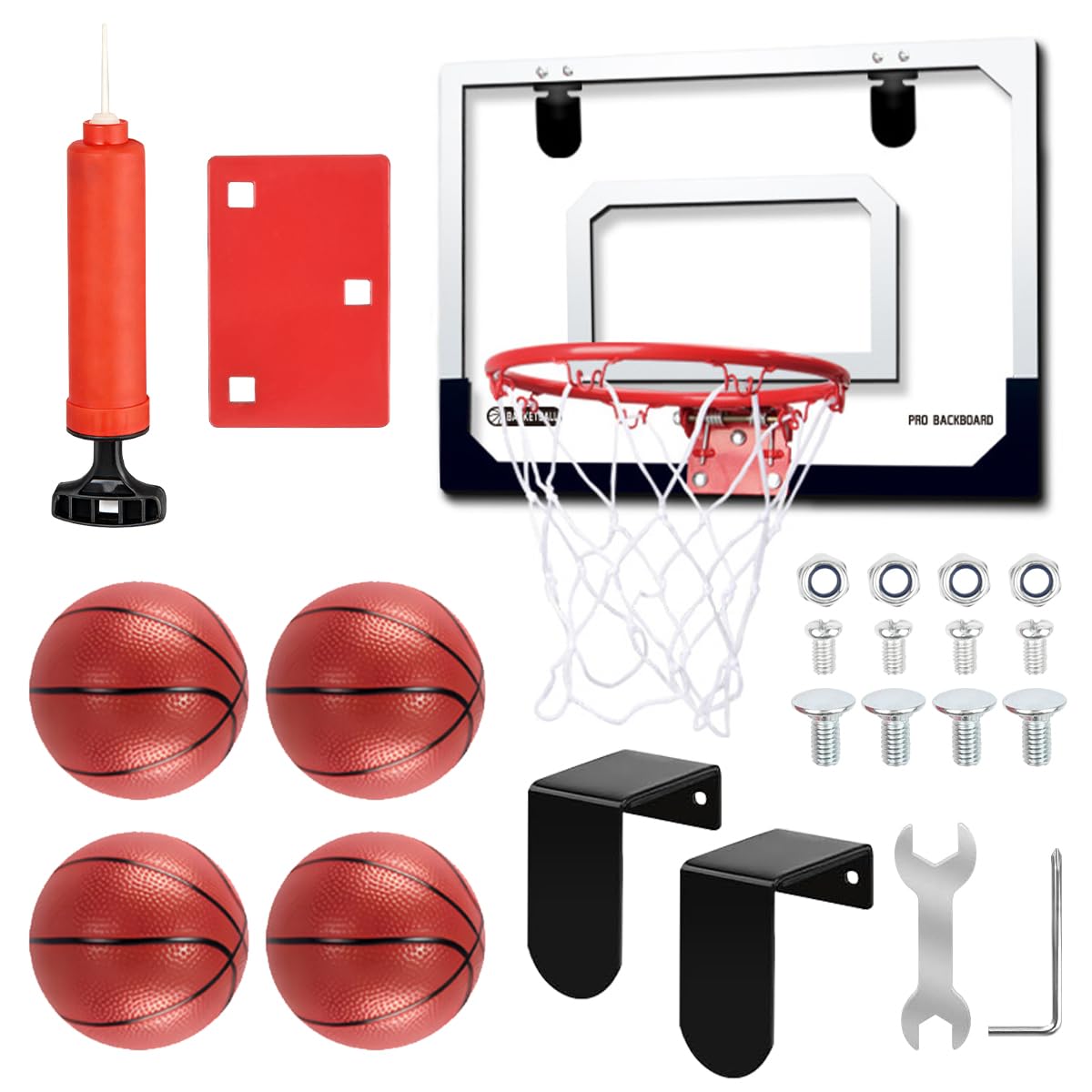 Canasta Baloncesto Infantil, Canasta Baloncesto Interior, Mini Canasta Baloncestos Habitacion con 4 Pelotas y Bomba, Canasta Baloncestos Exterior Pared para 5 años+ Niño y Adultos - Rojo