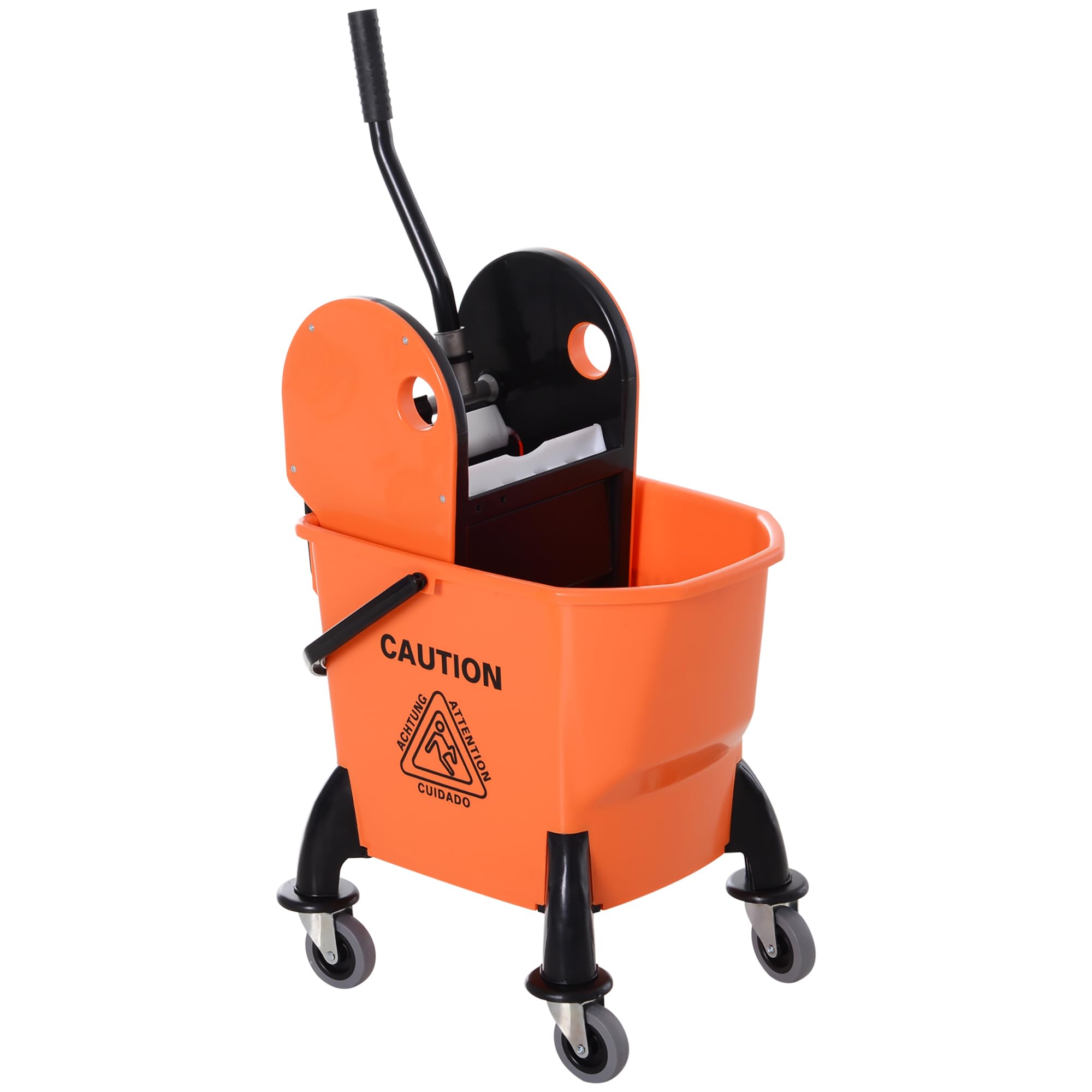 Homcom Orange Mop Bucket On Wheels W/ Carry Handle, Mop Holder For Household
