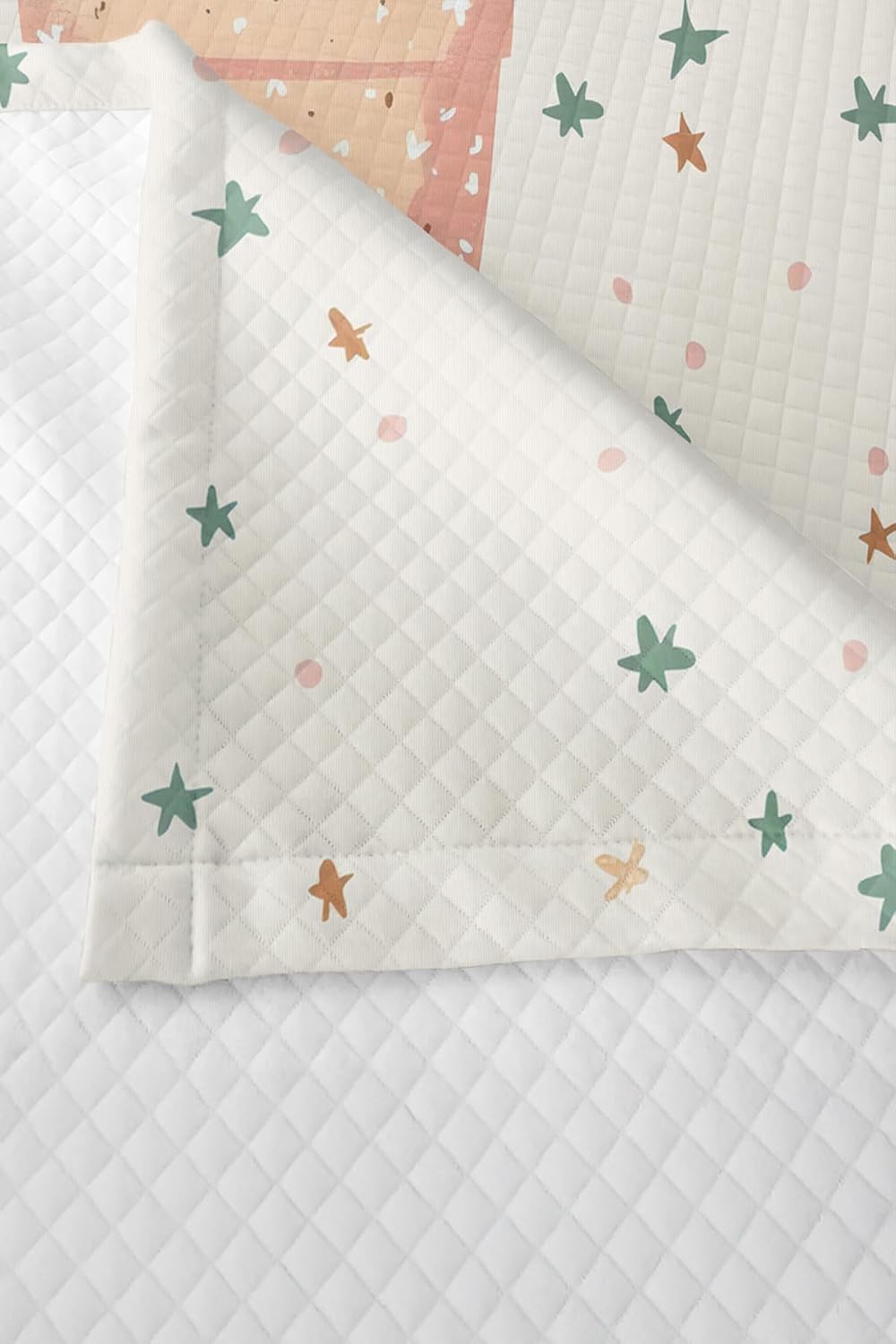 SODEF Bedding Set Twin Size Stars and Hearts Design for Kids and Teens, Pastel Colors Quilt Set with Pillow Sham, Soft Cotton Polyester Blend, Breathable - Multicolor, One Size