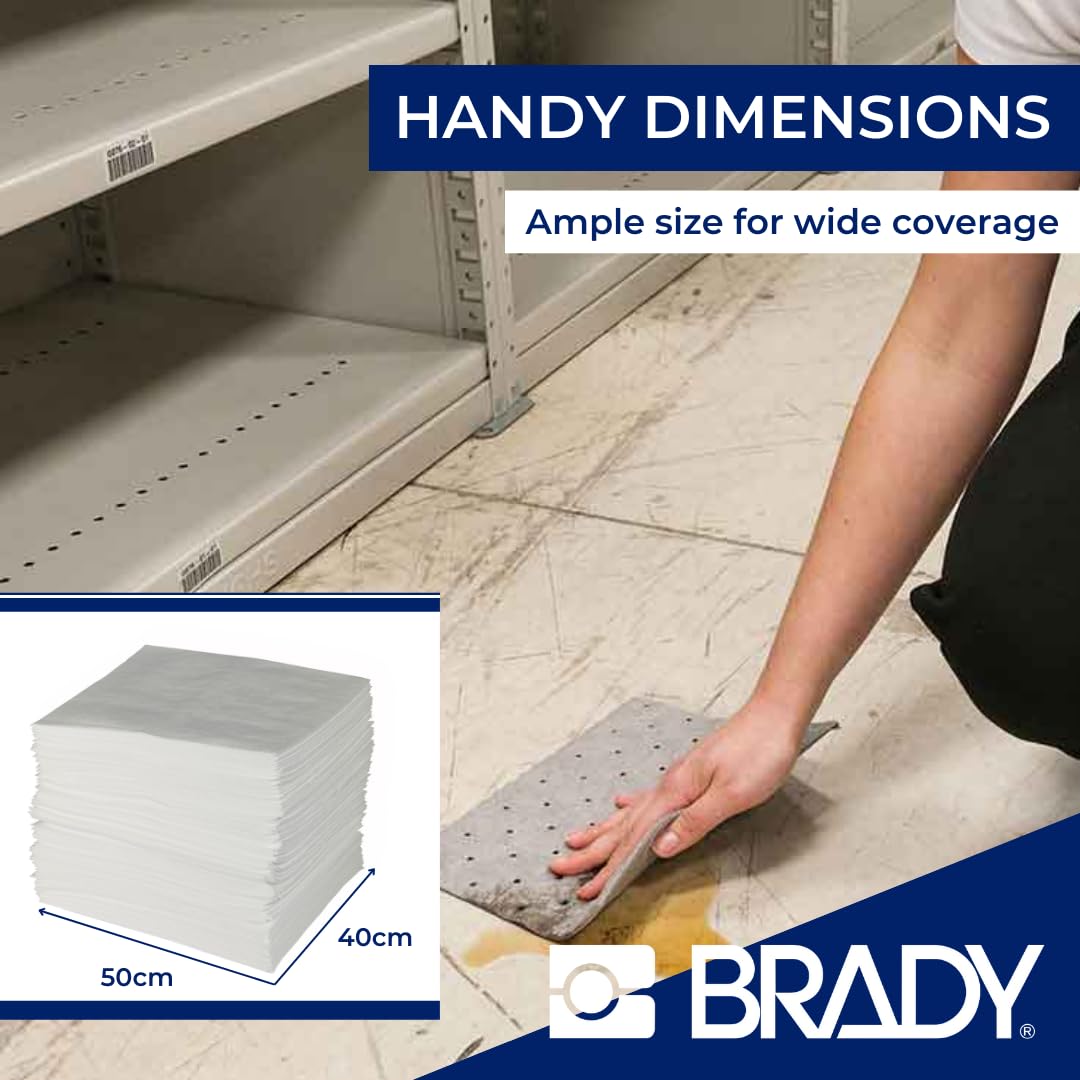 SPC® by Brady Almohadillas Absorbentes de Aceite – Pack de 200, Ligeras, 1 Capa, con Tecnología MAXX para Alta Absorción y Bajos Costos de Eliminación, 40 cm x 50 cm